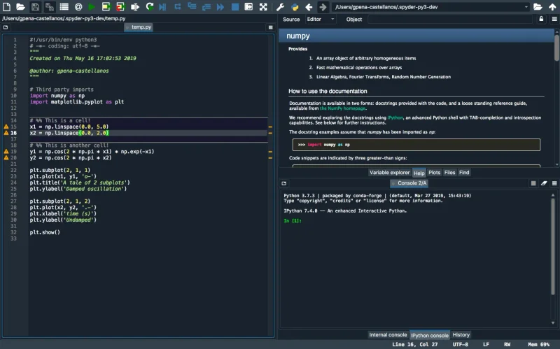 Spyder with QDarkStyle theme